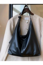 Hapbuy Black Faux Leather Shoulder Bag - Soft Textured Women's Everyday Handbag - Image 5
