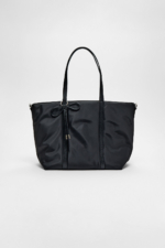 Stradivarius Black Bow Fabric Shopper Bag - Large Woven Tote for Everyday