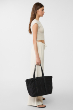 Stradivarius Black Bow Fabric Shopper Bag - Large Woven Tote for Everyday - Image 2