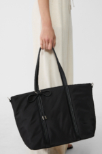 Stradivarius Black Bow Fabric Shopper Bag - Large Woven Tote for Everyday - Image 3