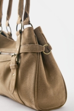 Pull & Bear Brown Buckle Tote Bag - Woven Fabric Shoulder Shopper for Women - Image 5