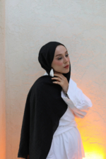Neo Cotton Hijab Shawl in Black - Soft Lightweight Wrap Scarf for Women - Image 2