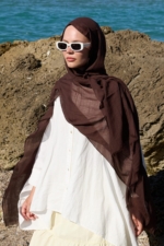 Aya Series Cotton Hijab Shawl in Cocoa - Printed Lightweight Wrap Scarf for Women