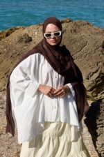 Aya Series Cotton Hijab Shawl in Cocoa - Printed Lightweight Wrap Scarf for Women - Image 2
