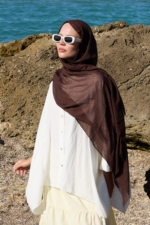 Aya Series Cotton Hijab Shawl in Cocoa - Printed Lightweight Wrap Scarf for Women - Image 3