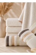 Alia Soft 10-Piece Hand & Face Towel Set - Natural Tones 50x90 cm Soft Cotton Bathroom Towels - Image 3