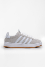 Women's Grey Suede Casual Sneakers with Side Stripe