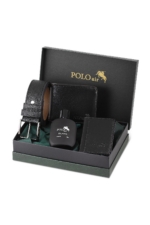 Boxed Men's Gift Set - Wallet, Belt, Card Holder & Perfume in Black