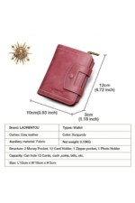 Women's Zippered Genuine Leather Wallet - Plum Vertical Purse with Card Slots - Image 3