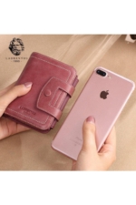 Women's Zippered Genuine Leather Wallet - Plum Vertical Purse with Card Slots - Image 4