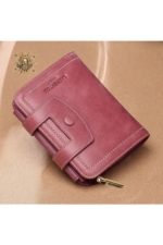 Women's Zippered Genuine Leather Wallet - Plum Vertical Purse with Card Slots - Image 5