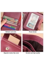 Women's Zippered Genuine Leather Wallet - Plum Vertical Purse with Card Slots - Image 6