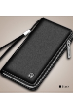 Milano Hand-Made Zip-Around Long Men's Leather Wallet - Black Genuine Calfskin Card Holder