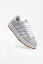 Women's Grey Suede Casual Sneakers with Side Stripe - Image 3