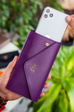 Envelope Clutch Wallet with Phone & Coin Pocket - Plum Leopard Print Women's Purse