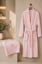 Rüya 2-Piece Embroidered Cotton Bathrobe & Towel Set - Pink 100% Cotton Bridal Trousseau - Image 2