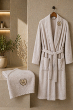 Rüya 2-Piece Embroidered Cotton Bathrobe & Towel Set - Brown 100% Cotton Bridal Trousseau - Image 2