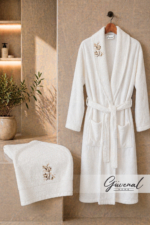 Rüya 2-Piece Embroidered Cotton Bathrobe & Towel Set - Cream 100% Cotton Bridal Trousseau - Image 2