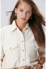 Women's Off-White Lyocell Blend Denim Shirt - Belted Regular Fit Long Sleeve Overshirt - Image 2