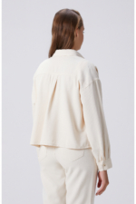 Women's Off-White Lyocell Blend Denim Shirt - Belted Regular Fit Long Sleeve Overshirt - Image 5