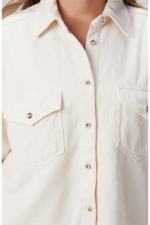 Women's Off-White Lyocell Blend Denim Shirt - Belted Regular Fit Long Sleeve Overshirt - Image 6