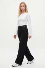 Rena Women's Black Belted Palazzo Trousers - High Waist Wide Leg Stretch Pants - Image 4