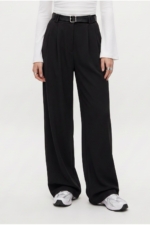 Rena Women's Black Belted Palazzo Trousers - High Waist Wide Leg Stretch Pants - Image 5