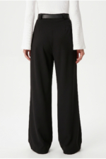 Rena Women's Black Belted Palazzo Trousers - High Waist Wide Leg Stretch Pants - Image 6