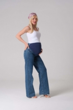 Maternity Wide-Leg Jeans in Blue - Over-Bump Elastic Band High Waist Flared Denim Trousers - Image 4