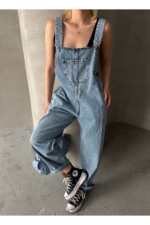 Maternity Denim Dungarees in Light Blue - Sleeveless Wide-Leg Overall Jumpsuit for Pregnancy