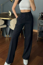 Pleated Palazzo Trousers in Black - Oversize Wide-Leg Scuba Crepe Pants