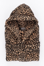 Panthera Velour Hooded Bathrobe in Leopard Print - 100% Cotton Soft Plush Robe
