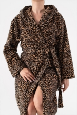 Panthera Velour Hooded Bathrobe in Leopard Print - 100% Cotton Soft Plush Robe - Image 3
