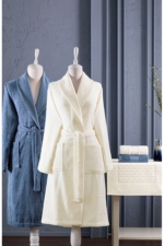 5-Piece Family Cotton Bathrobe & Towel Set - Cream / Indigo