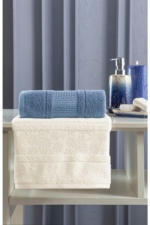 5-Piece Family Cotton Bathrobe & Towel Set - Cream / Indigo - Image 2