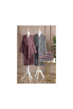 6-Piece Family Cotton Bathrobe & Towel Set - Plum / Anthracite - Image 2