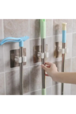 Wall-Mounted Mop & Broom Holder in Gold - Self-Adhesive Kitchen & Bathroom Organizer Rack