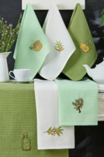 6-Piece Kitchen Towel Set with Olive Embroidery - 40x60 cm Green Cotton-Blend Tea Towels - Image 2