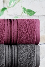 4-Piece Bath Towel Set in Plum & Anthracite - 70x140 cm Striped 100% Cotton Hammam Towels - Image 3