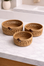 3-Piece Handmade Rope Storage Basket Set - Beige Bathroom, Shelf & Decor Organizer - Image 2