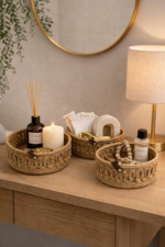 3-Piece Handmade Rope Storage Basket Set - Beige Bathroom, Shelf & Decor Organizer - Image 3