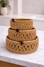 3-Piece Handmade Rope Storage Basket Set - Beige Bathroom, Shelf & Decor Organizer - Image 4
