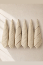 6-Piece Kitchen & Hand Towel Set - Beige Striped 30x50 cm Cotton-Blend Towels