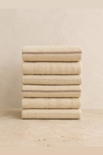 6-Piece Kitchen & Hand Towel Set - Beige Striped 30x50 cm Cotton-Blend Towels - Image 2