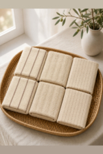6-Piece Kitchen & Hand Towel Set - Beige Striped 30x50 cm Cotton-Blend Towels - Image 4