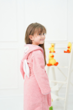 Kids Hooded Bathrobe with Rabbit-Ear Design - Salmon Pink Cotton Boys & Girls Bath Robe