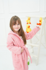 Kids Hooded Bathrobe with Rabbit-Ear Design - Salmon Pink Cotton Boys & Girls Bath Robe - Image 2