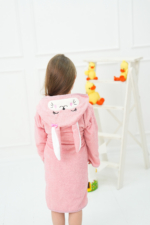 Kids Hooded Bathrobe with Rabbit-Ear Design - Salmon Pink Cotton Boys & Girls Bath Robe - Image 3
