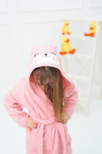 Kids Hooded Bathrobe with Rabbit-Ear Design - Salmon Pink Cotton Boys & Girls Bath Robe - Image 4