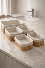 5-Piece Bamboo Storage Basket Set - Bathroom, Wardrobe & Kitchen Organizer